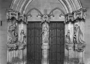Portal with a trumeau depicting the Virgin and Child, Philip the Bold and St. John the Baptist, Margaret III, Countess of Flanders and St. Catherine